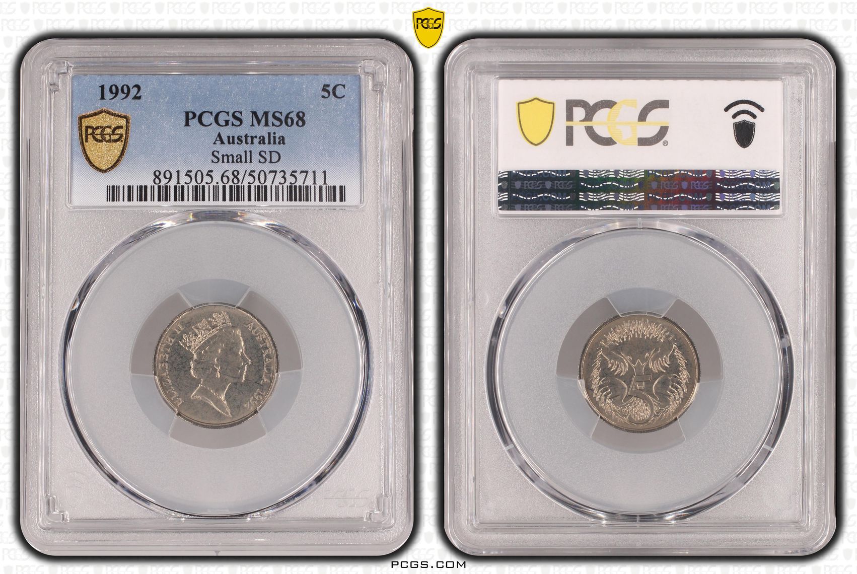 Small SD POP 5/0, Five Cent, 1992, PCGS MS68
