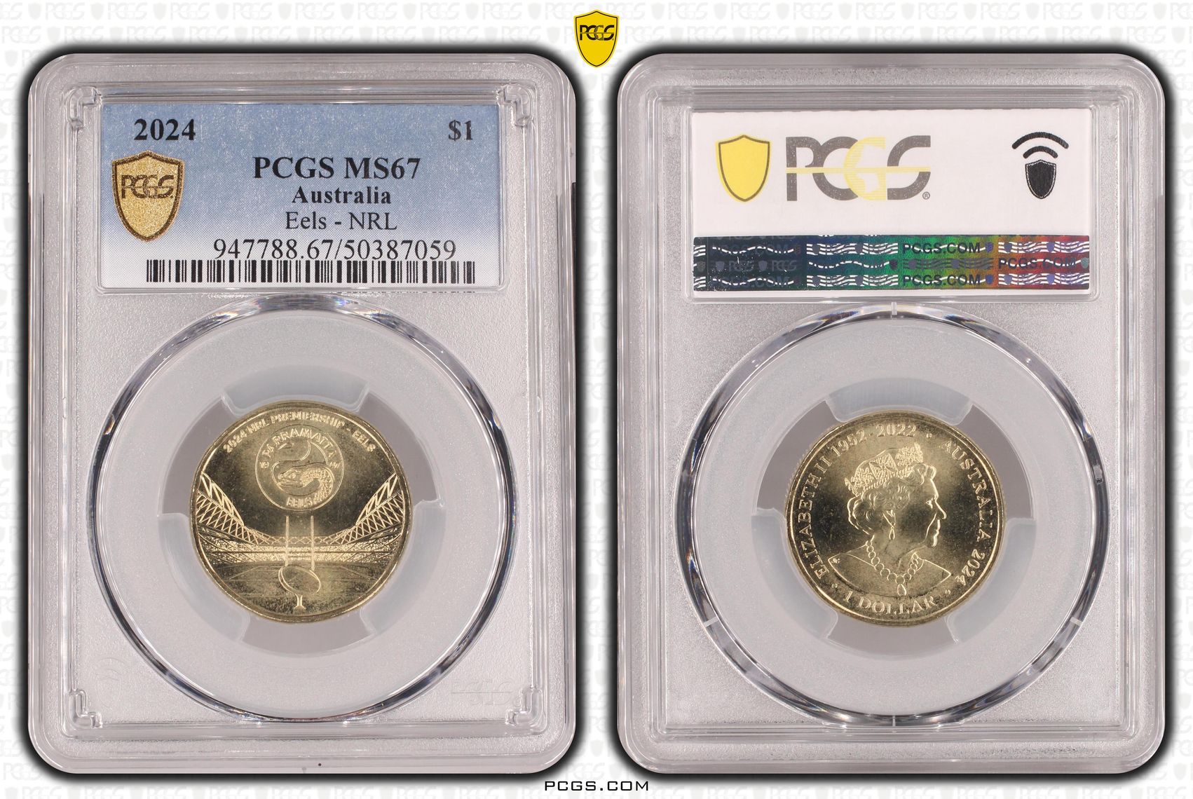 Elizabeth II, Eels - NRL , One Dollar, 2024, PCGS MS67