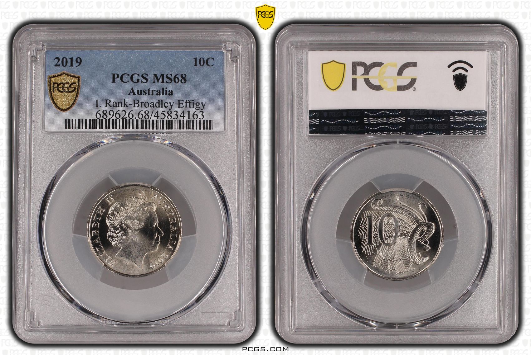 I. Rank-Broadley Effigy, Ten Cent, 2019, PCGS MS68
