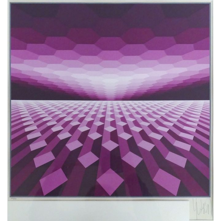 Jean Vasarely aka Yvarel ''Horizon Structure'' (Mauve) S/N Serigraph Framed