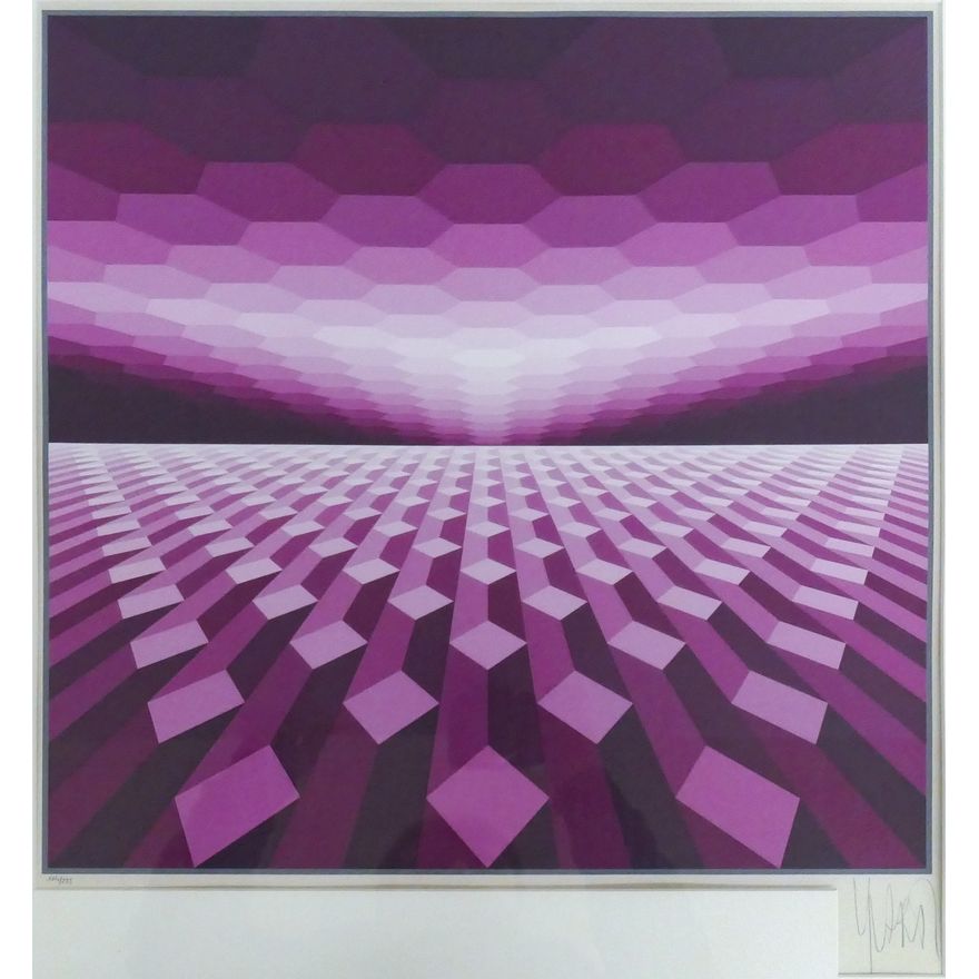 Jean Vasarely aka Yvarel ''Horizon Structure'' (Mauve) S/N Serigraph Framed