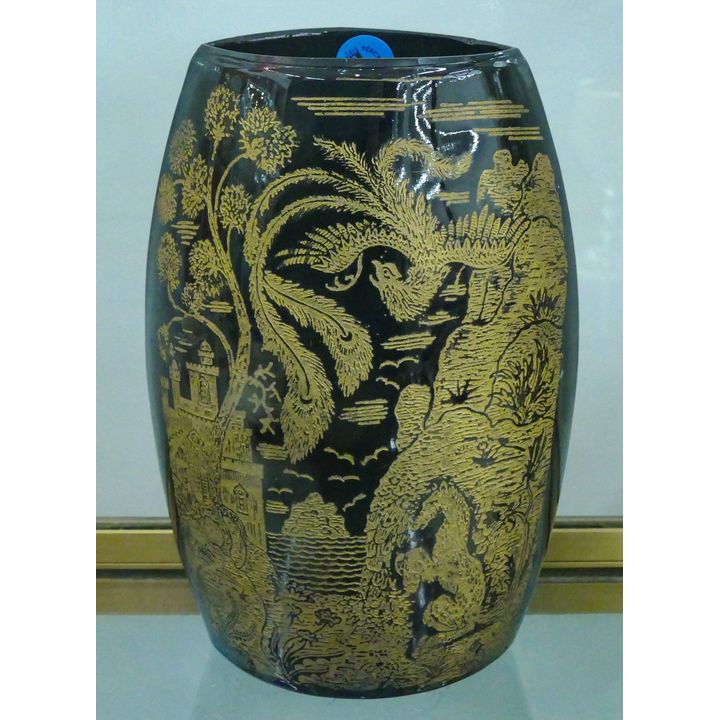 Black & Gold Lela Bird Glass Vase 8.5'' - Slight Chip To Rim