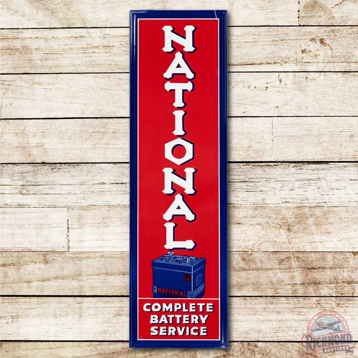 4' National Complete Battery Service Embossed Tin Sign