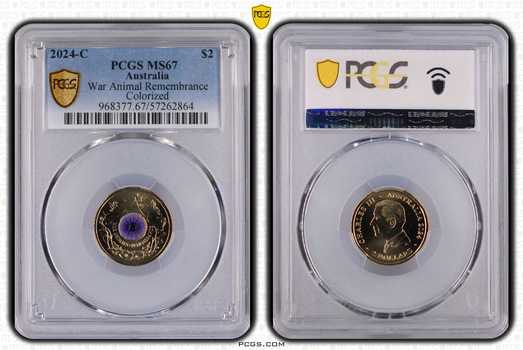 War Animal Remembrance Colourised, Two Dollar, 2024-C, PCGS MS67