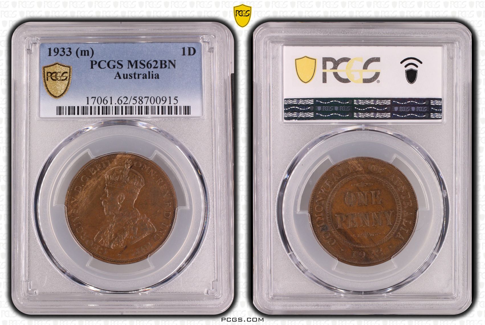 George V, Penny, 1933 (m), PCGS MS62BN