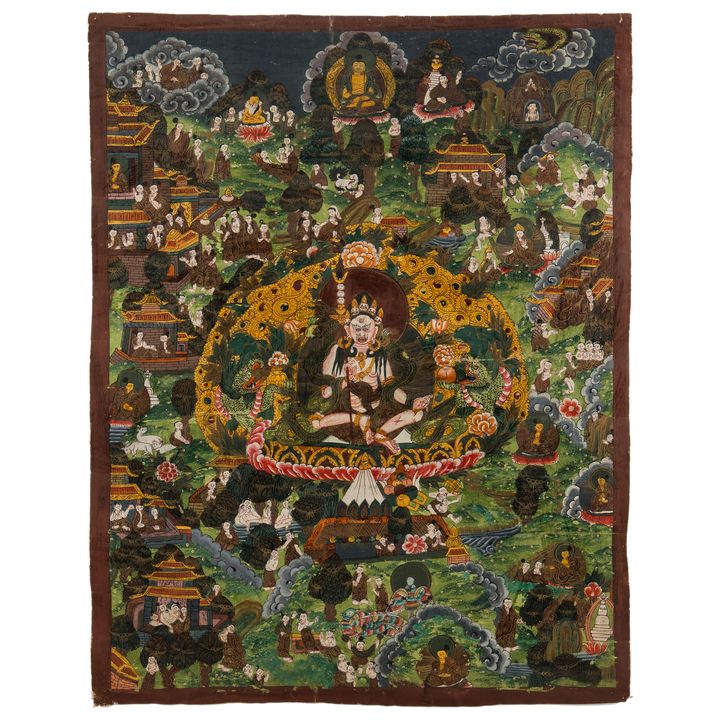 Tanka z Mahakalą w koronie i z berłem z czaszek, Nepal, pocz. XX w.