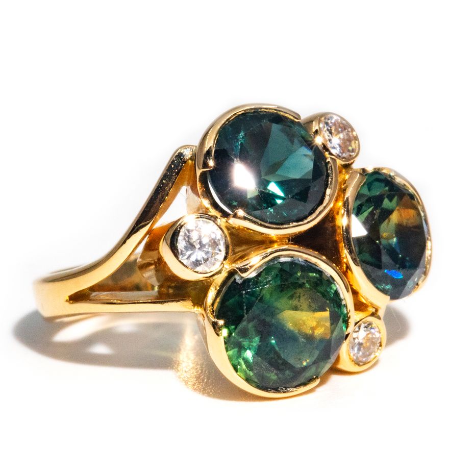 4.34 Carat Teal Sapphire and Diamond Ring,