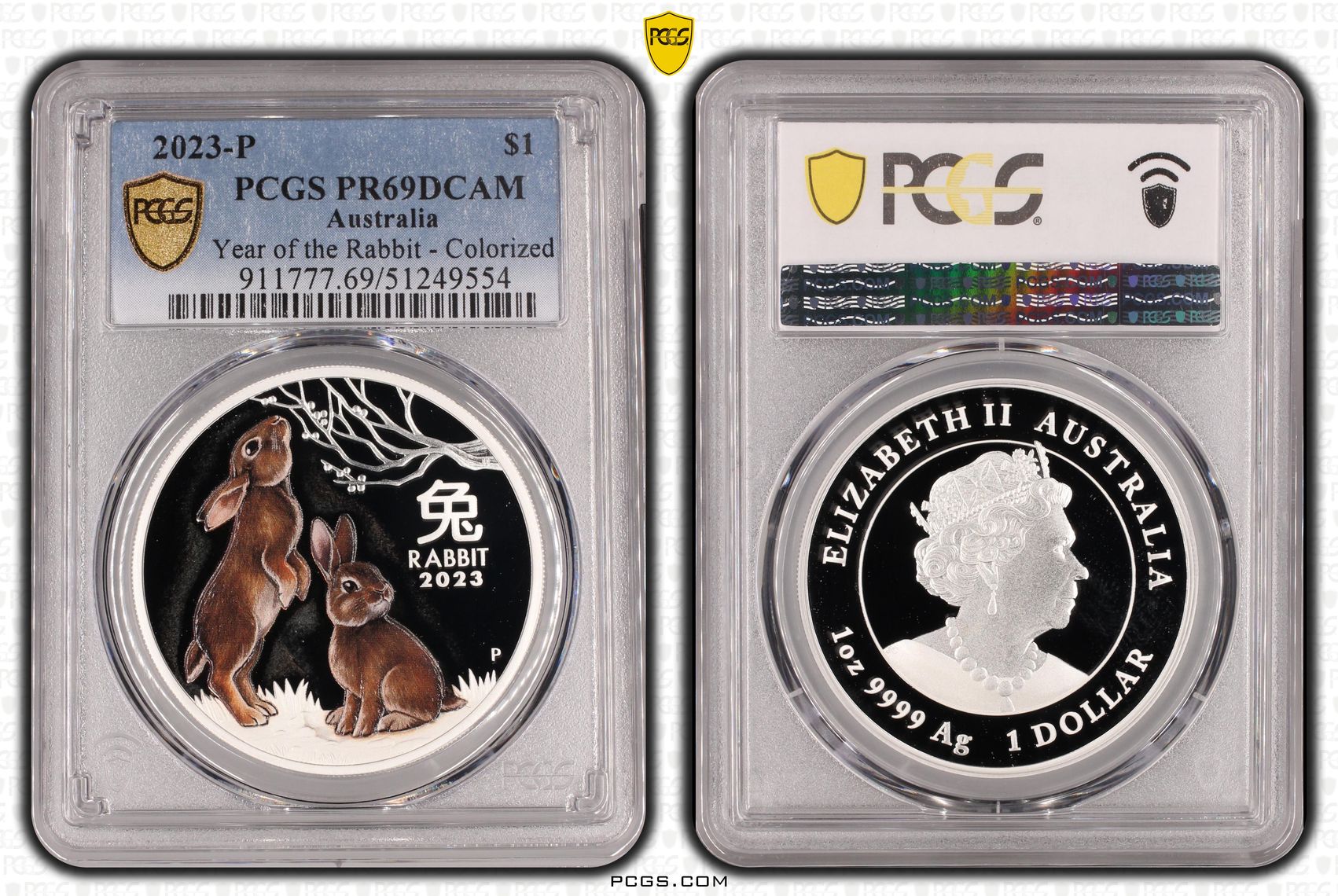Year of the Rabbit - Colorized Ag, One Dollar, 2023-P, PCGS PR69DCAM