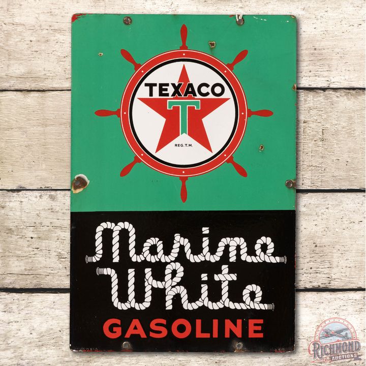 1942 Texaco Marine White Gasoline Porcelain Sign