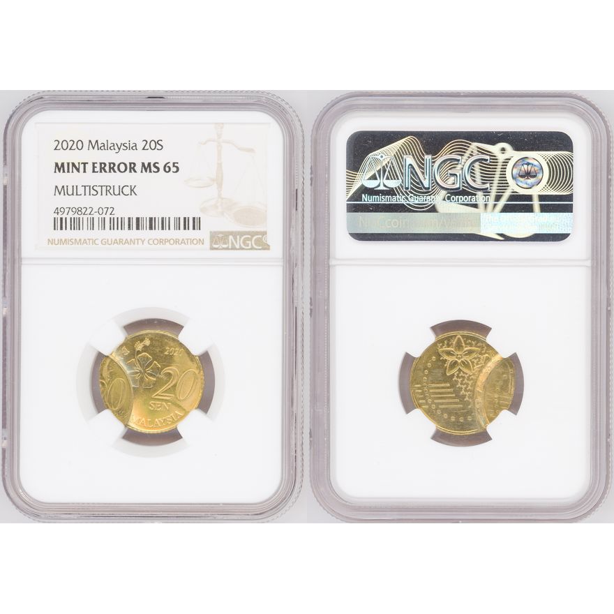 Malaysia, Multi-Struck Error, Twenty Sen, 2020, NGC MS 65