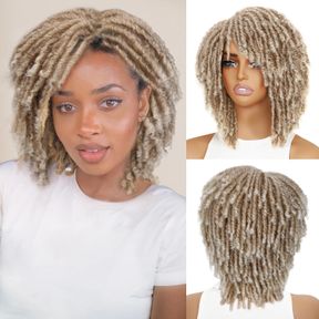 HANNE DREADLOCK WIG SHORT TWIST WIGS FOR BLACK WOMEN AND MEN AFRO CURLY SYNTHETIC WIG (BLOND)