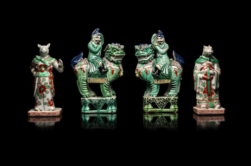Two Pairs of Chinese Famille Verte Porcelain Figures