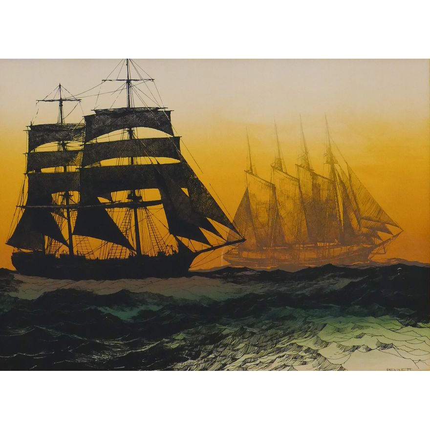 Elton Bennett (1910-1974, WA) 'Roaring Forties' Plate Signed Serigraph Framed- 23x28''- scattered light scratches