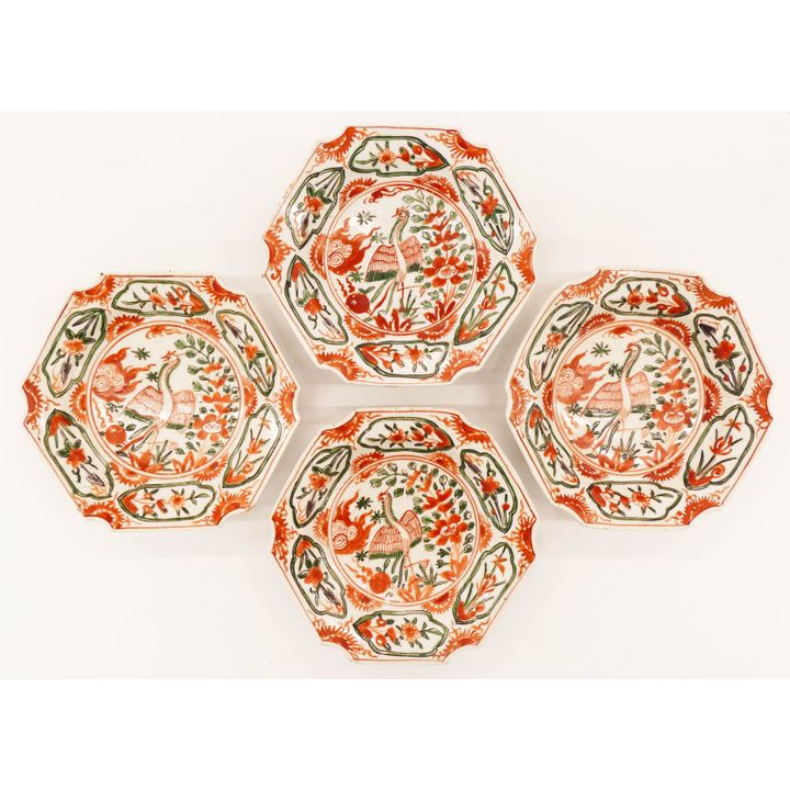 Set 4 Japanese Edo Kutani Polygonal Dishes 5.5''