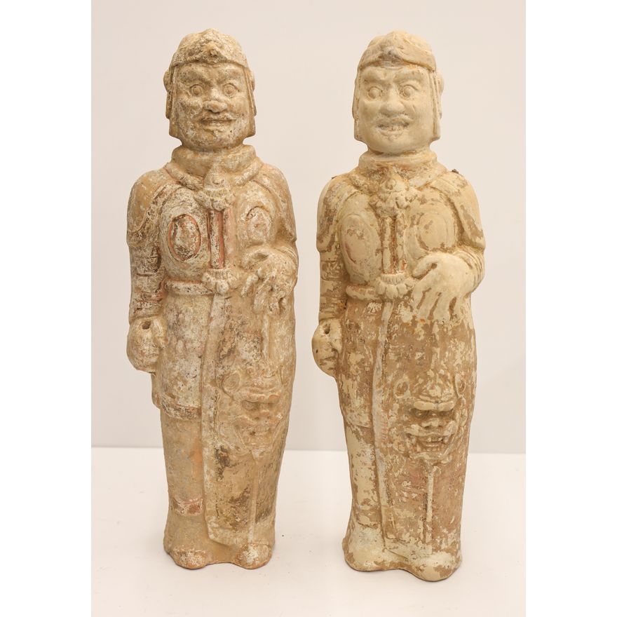 Pair Chinese Northern Qi Warrior Tomb Figures