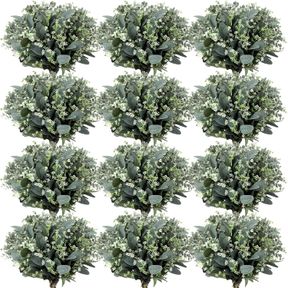 60 PCS MIXED EUCALYPTUS LEAVES STEMS BULK WITH WHITE SEEDS ARTIFICIAL SILVER DOLLAR LEAVES SPRAYS FAUX OVAL EUCALYPTUS LEAVES FOR