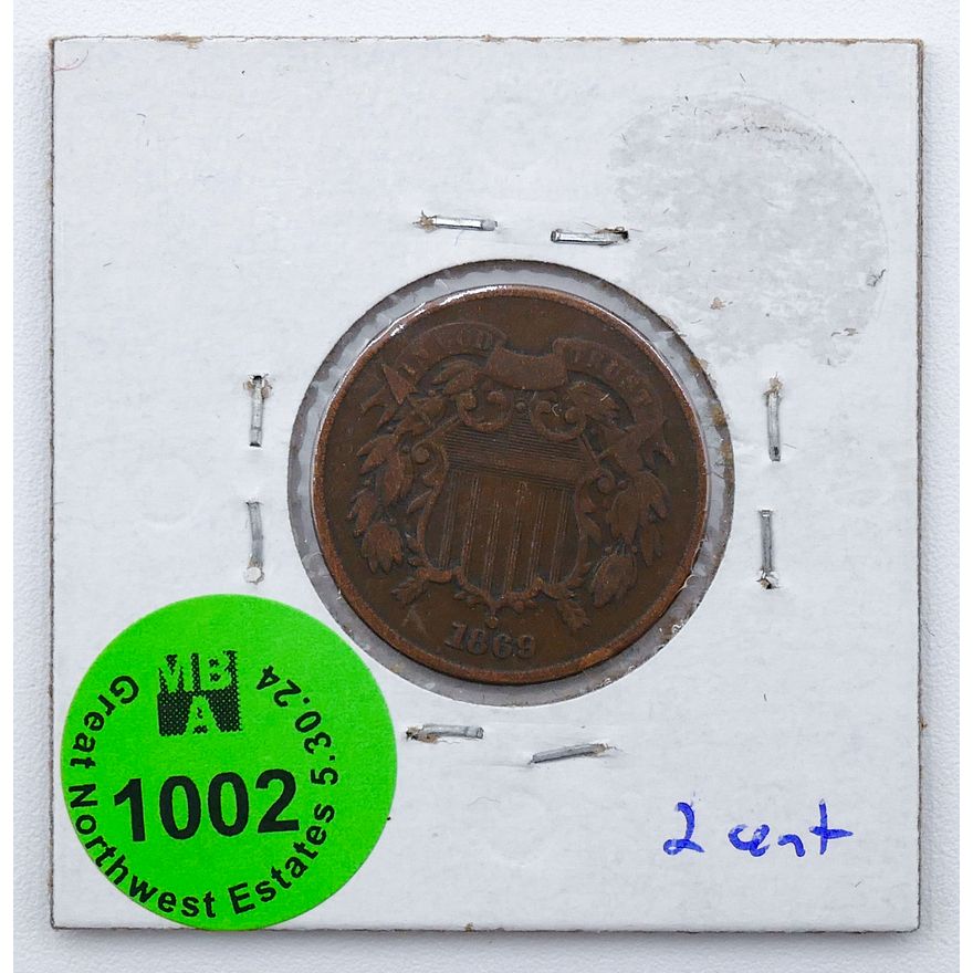 1869 US 2 Cent Coin in Flip Case