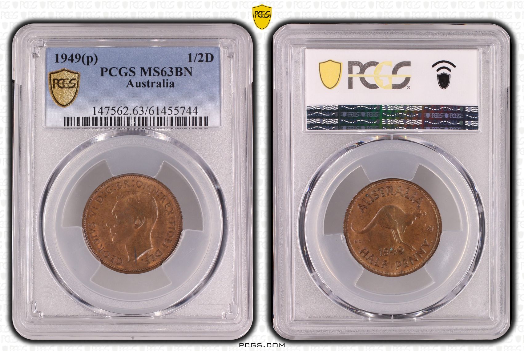George VI, Halfpenny, 1949(p), PCGS MS63BN