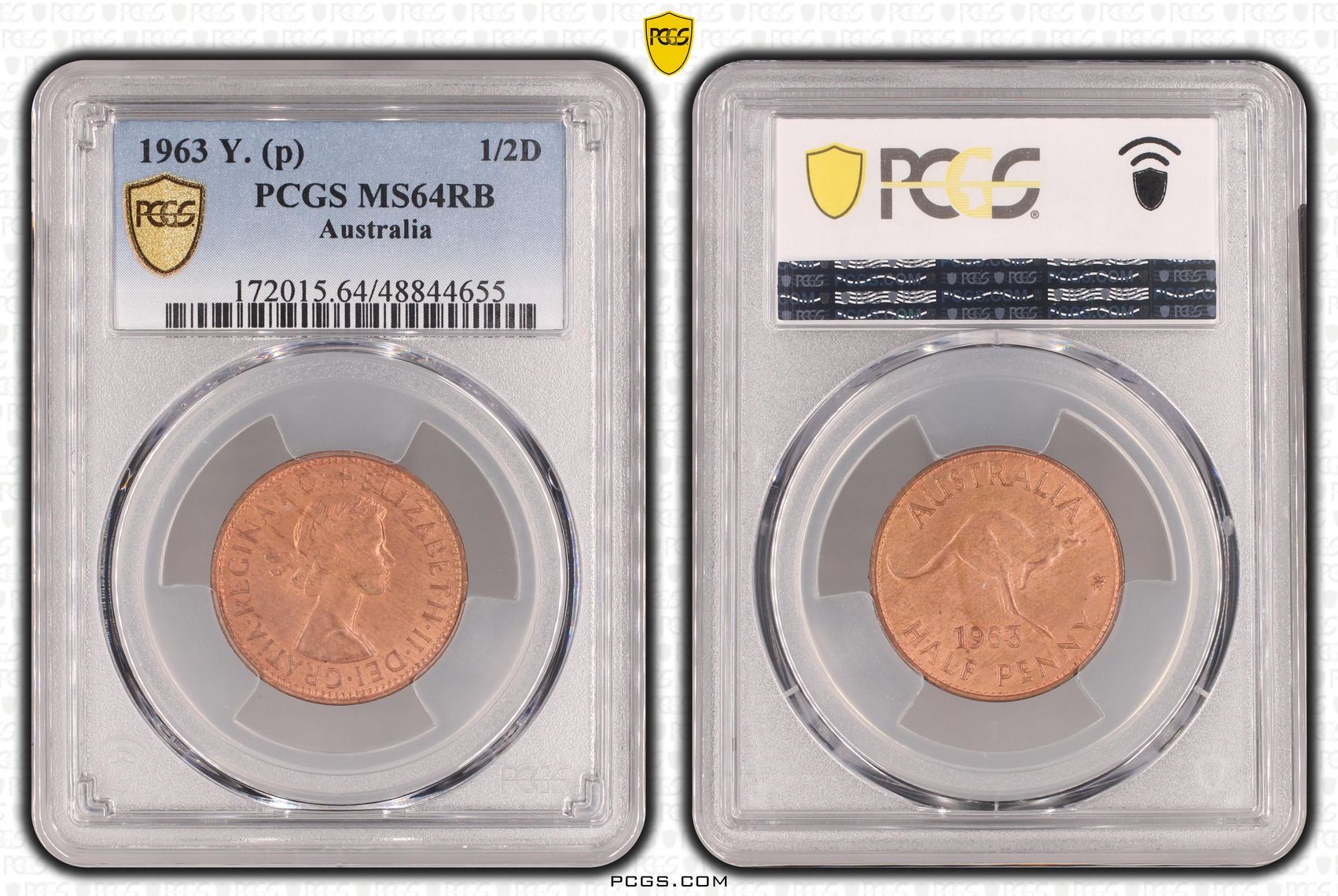 Elizabeth II, Halfpenny, 1963-Y., PCGS MS64RB