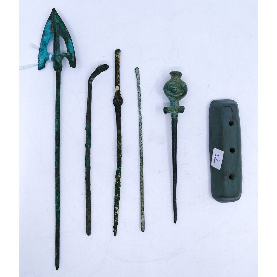 5pc Ancient Chinese Han Bronze Spear Tips etc. 3'' to 8''