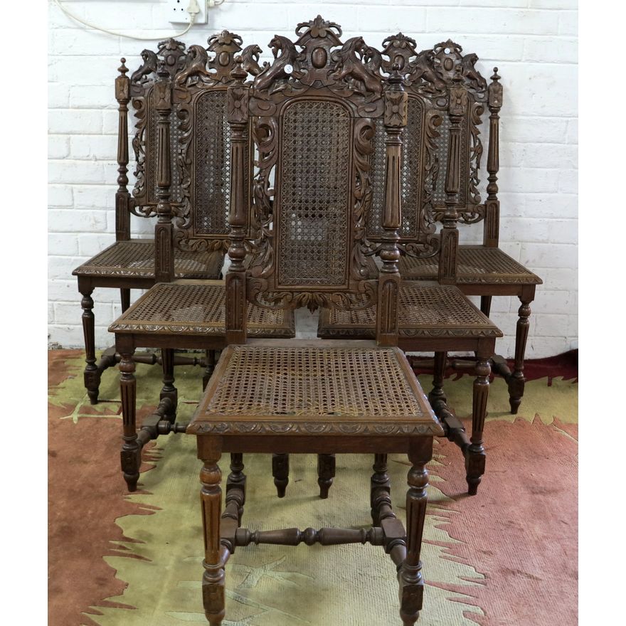 FINE SET OF 6 19TH CENTURY DUTCH OAK HUNTING CHAIRS