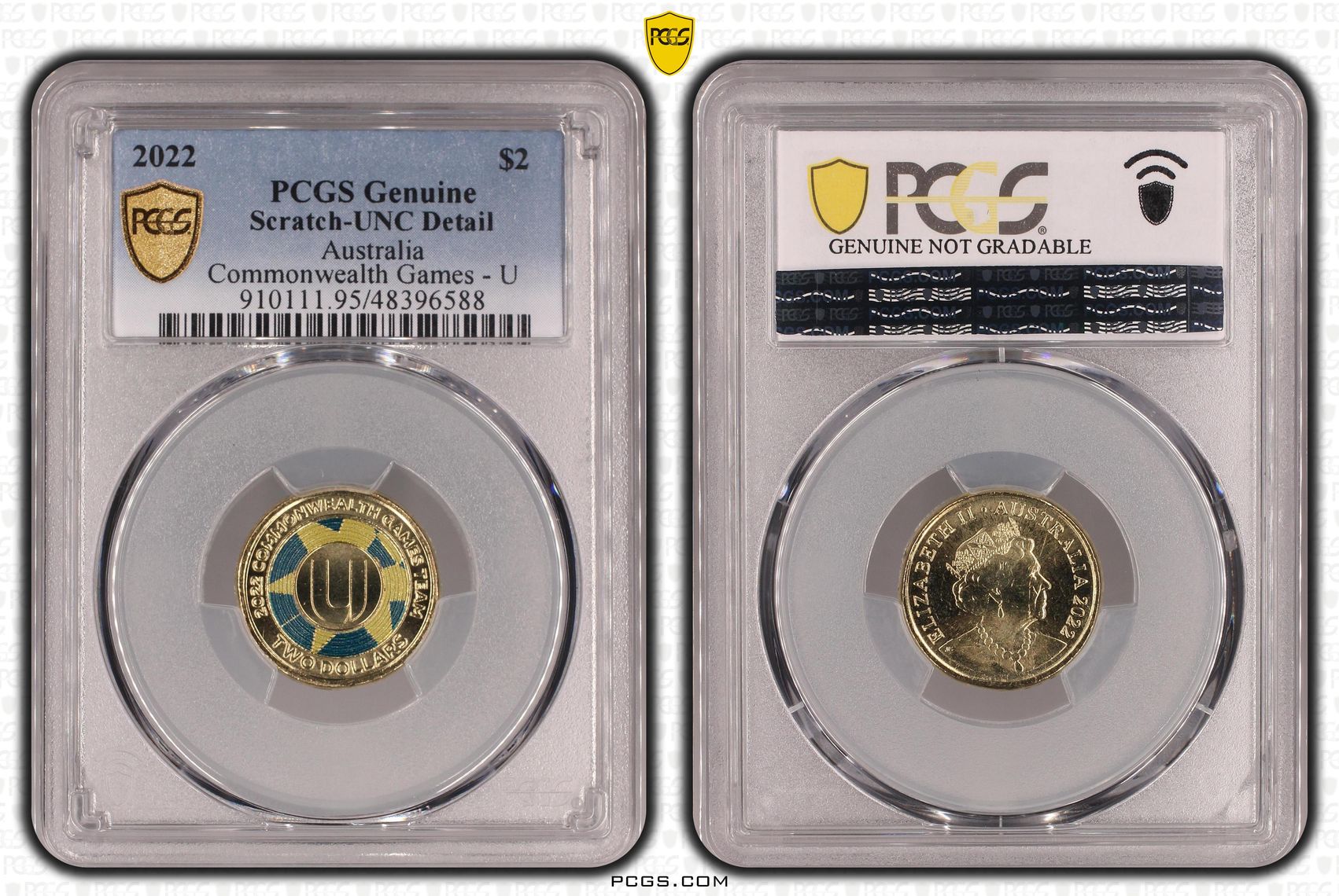 Elizabeth II, Commonwealth Games - U, Two Dollar, 2022, PCGS Genuine - UNC Details (95 - Scratch)