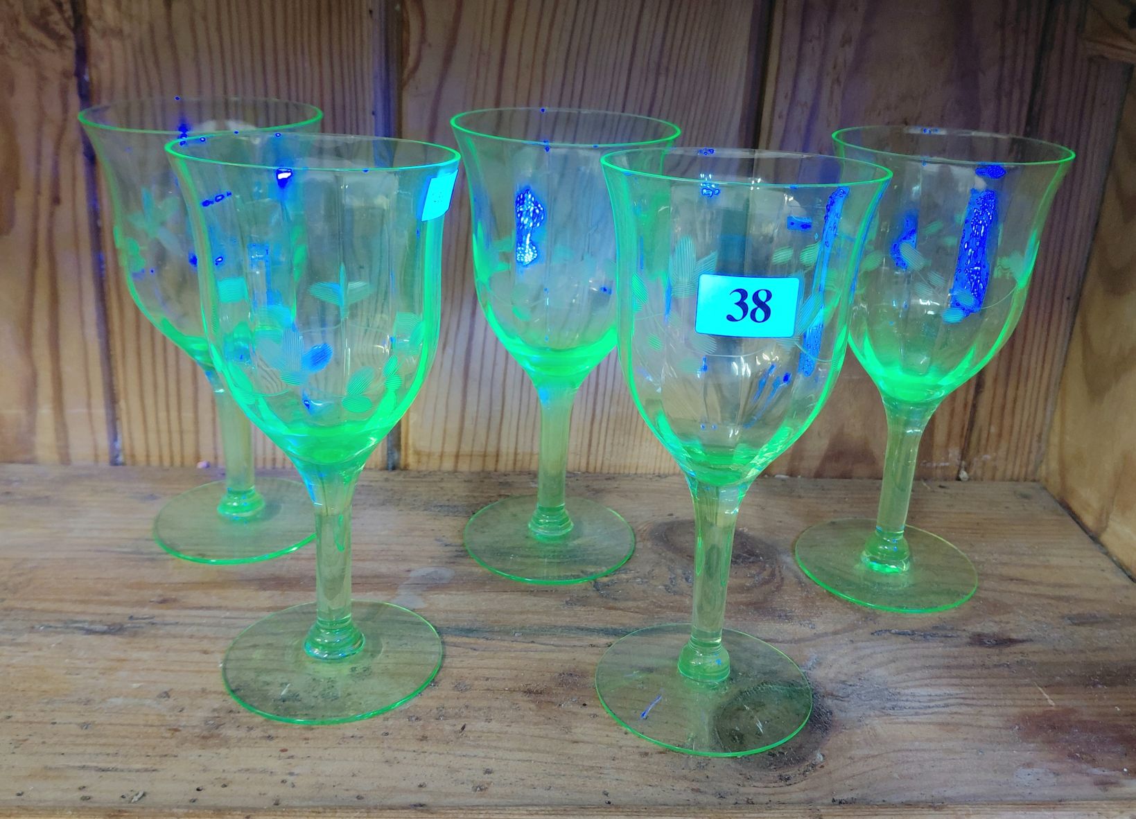 Five Uranium Glass Wine Goblets