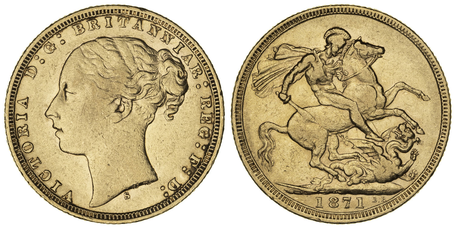 Victoria, St George Reverse, Sovereign, 1871-S, VF