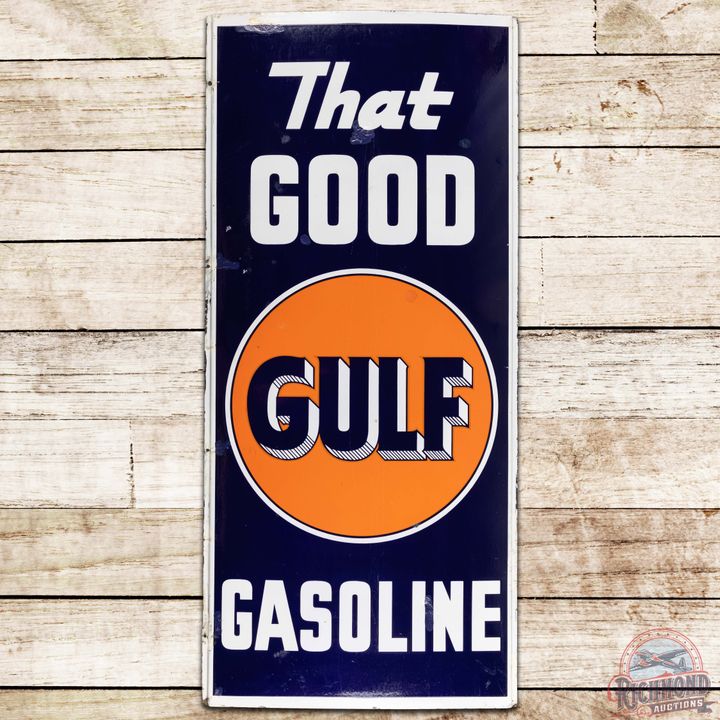 That Good Gulf Gasoline SS Porcelain Lighthouse Sign w/ Logo