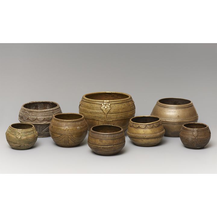Eight Bihar copper alloy measuring bowls. Eastern India. 19/20th century