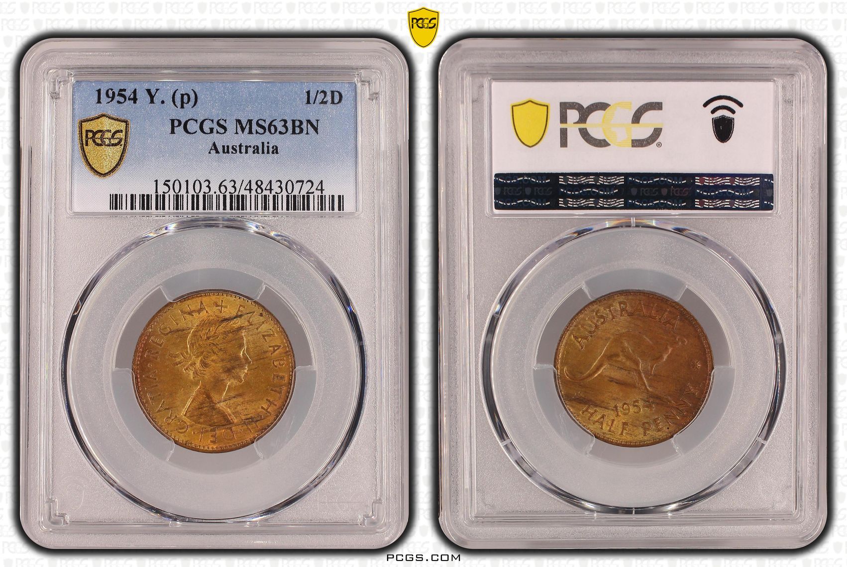 Elizabeth II, Halfpenny, 1954, PCGS MS63BN