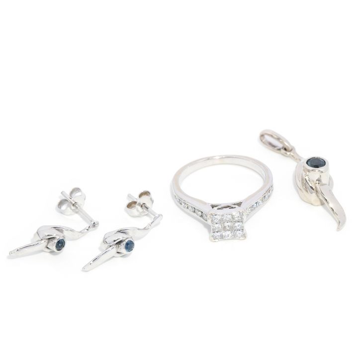 White Gold Ring, Earrings and Pendant