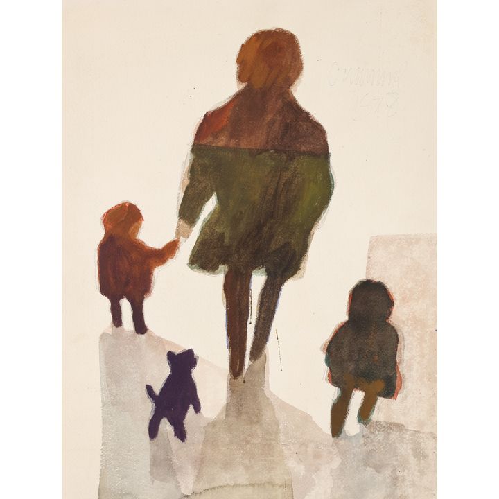William Cumming "Family Walk" 1978 Watercolor