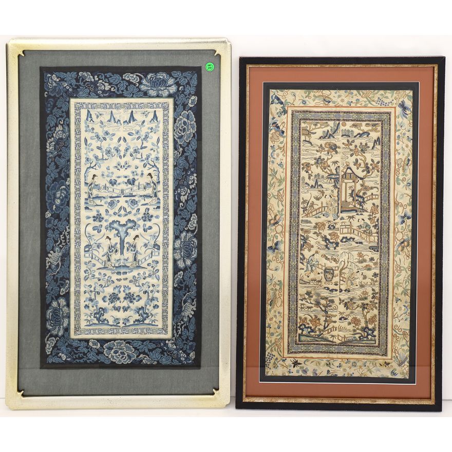 2pc Chinese Silk Embroidered Sleeve Panels Framed