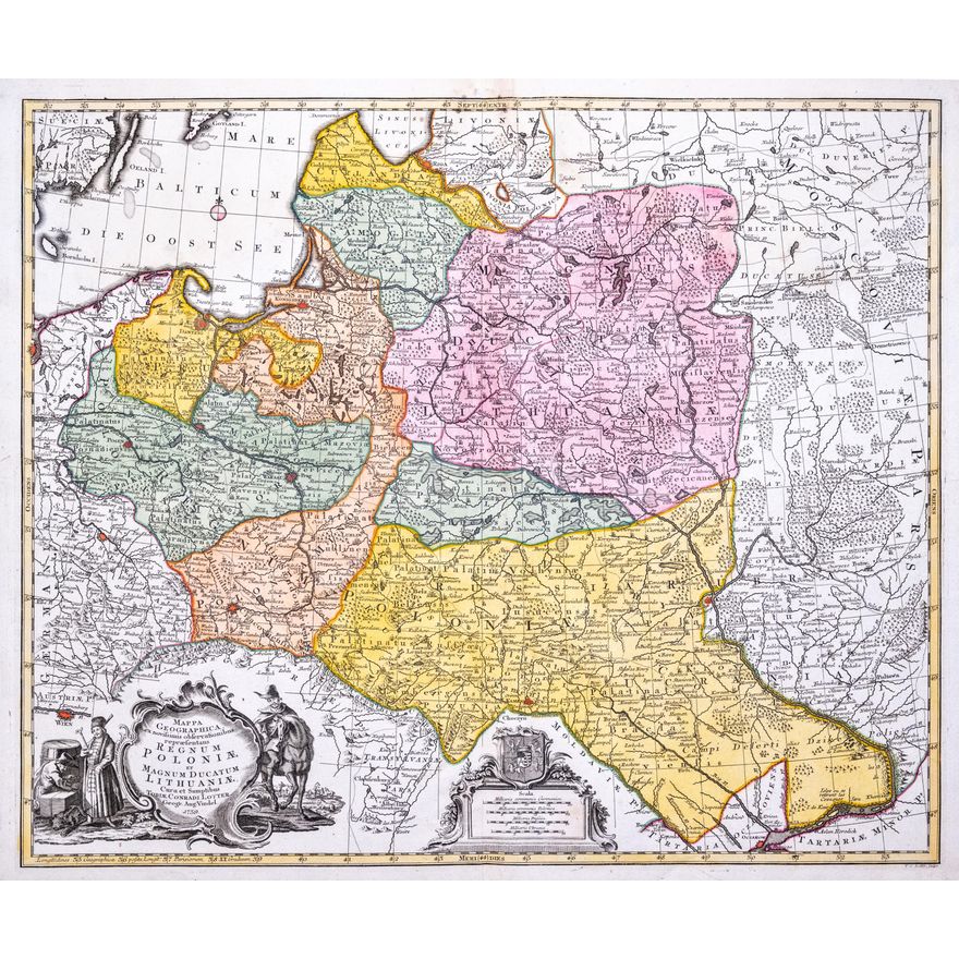 Tobias Conrad Lotter | Mappa geographica ex novissimis observationibus repraesentans Regnum Poloniae…