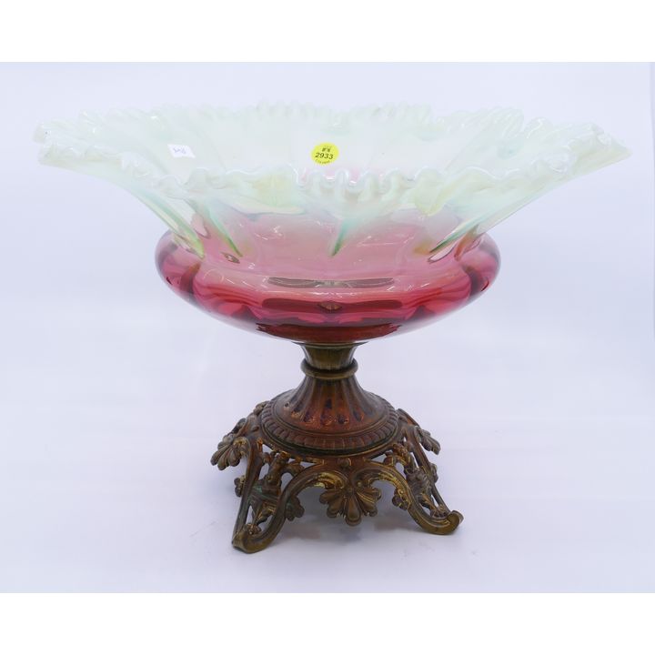 Victorian Rubina Verde Glass Pedestal Brides Basket- 9x12''