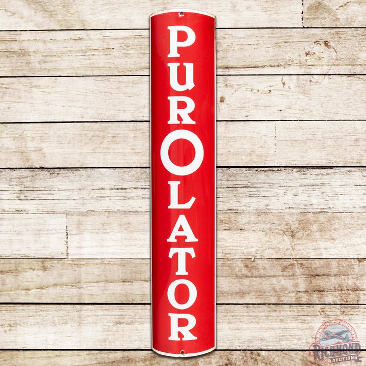 Purolator Oil Filter Vertical Curved SS Porcelain Sign
