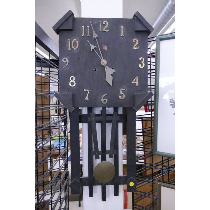 Arts & Crafts Oak Wall Clock- 29x14''