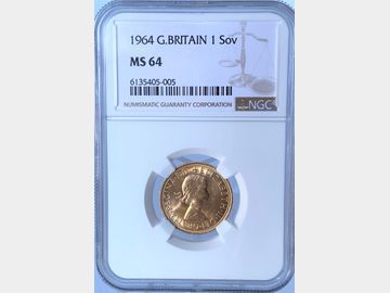 1964 ELIZABETH II PRE-DECIMAL GOLD SOVEREIGN MS64