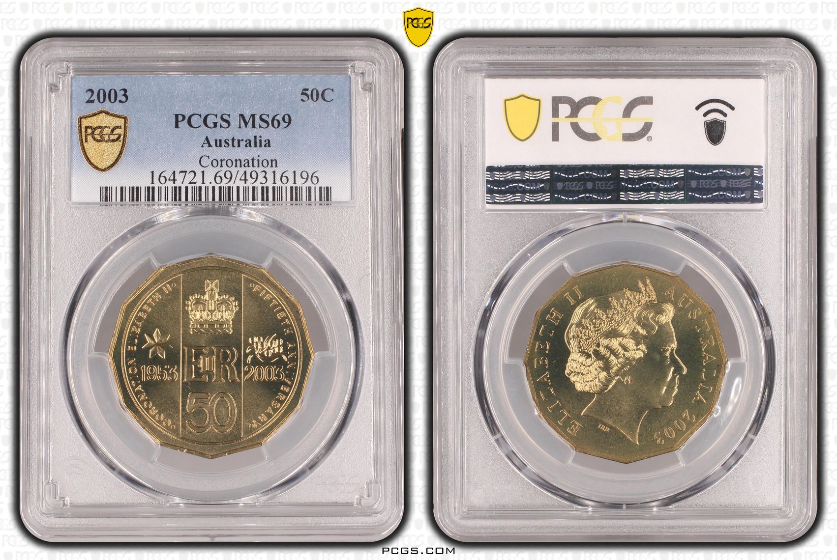 321 · Elizabeth II, Coronation  POP 19/0, Fifty Cent, 2003, PCGS MS69