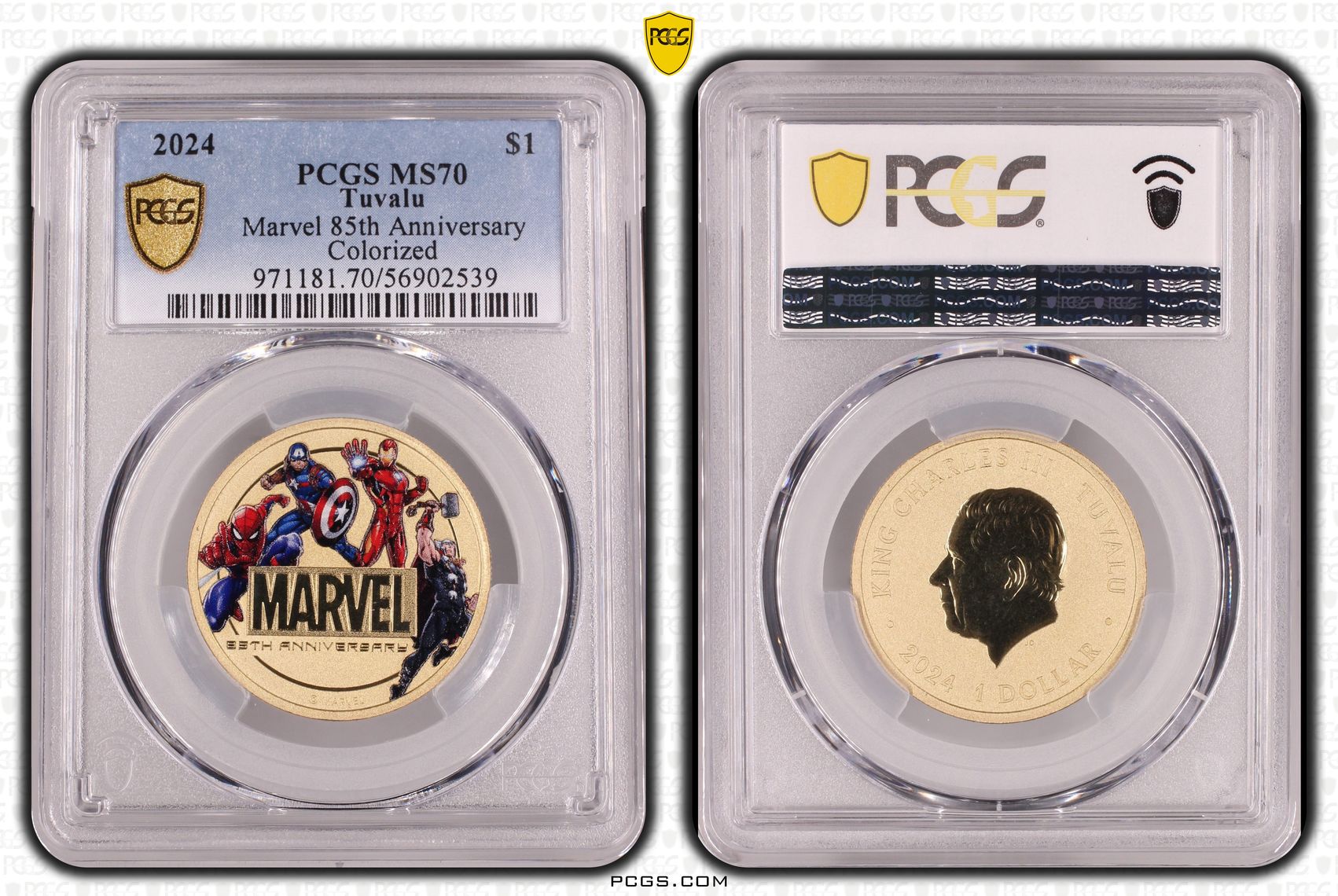 Tuvalu, Marvel 85th Anniversary Colourised, POP 18/0, One Dollar, 2024, PCGS MS70