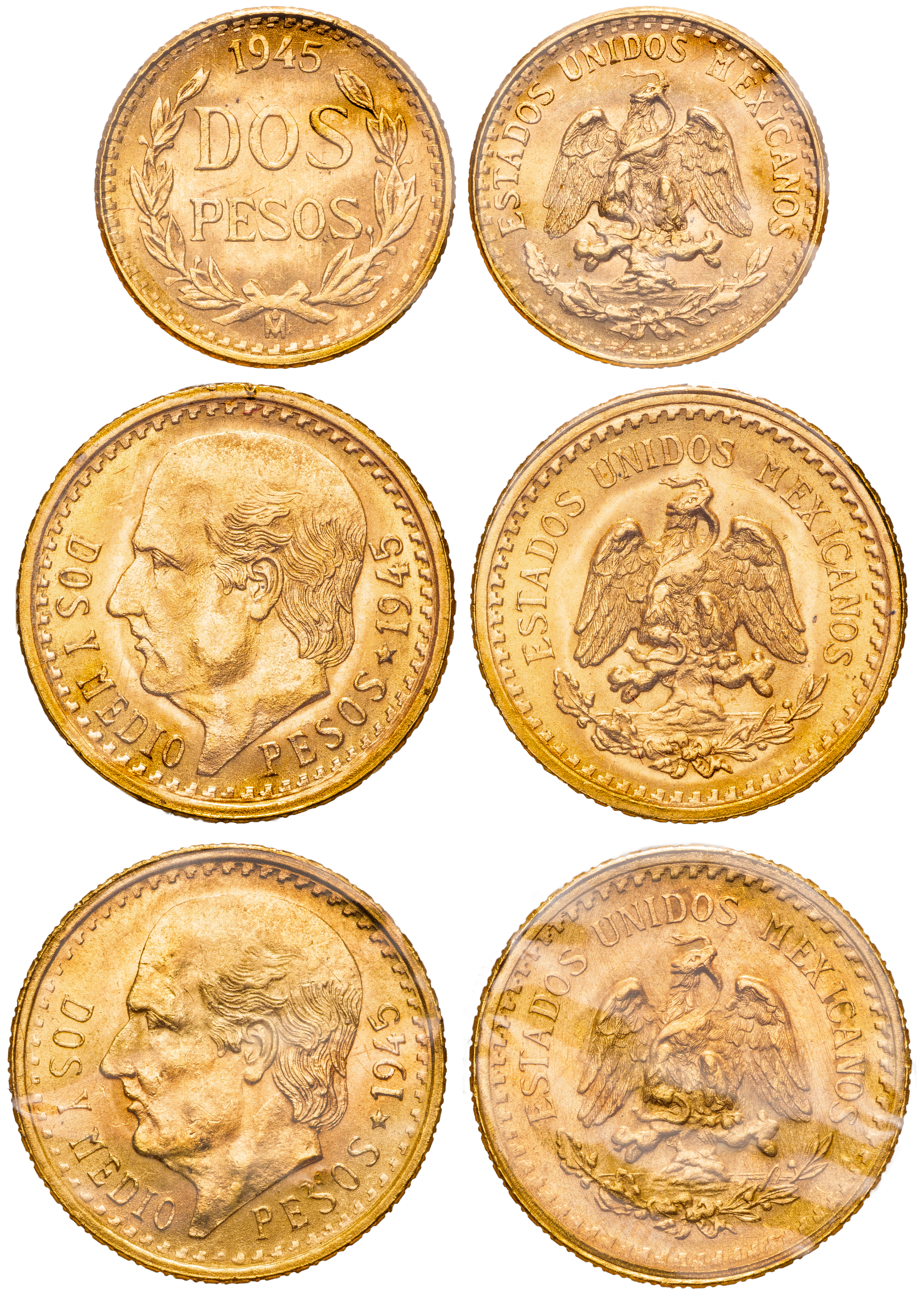 Mexico, Two - Two and a Half Pesos, 1945, UNC