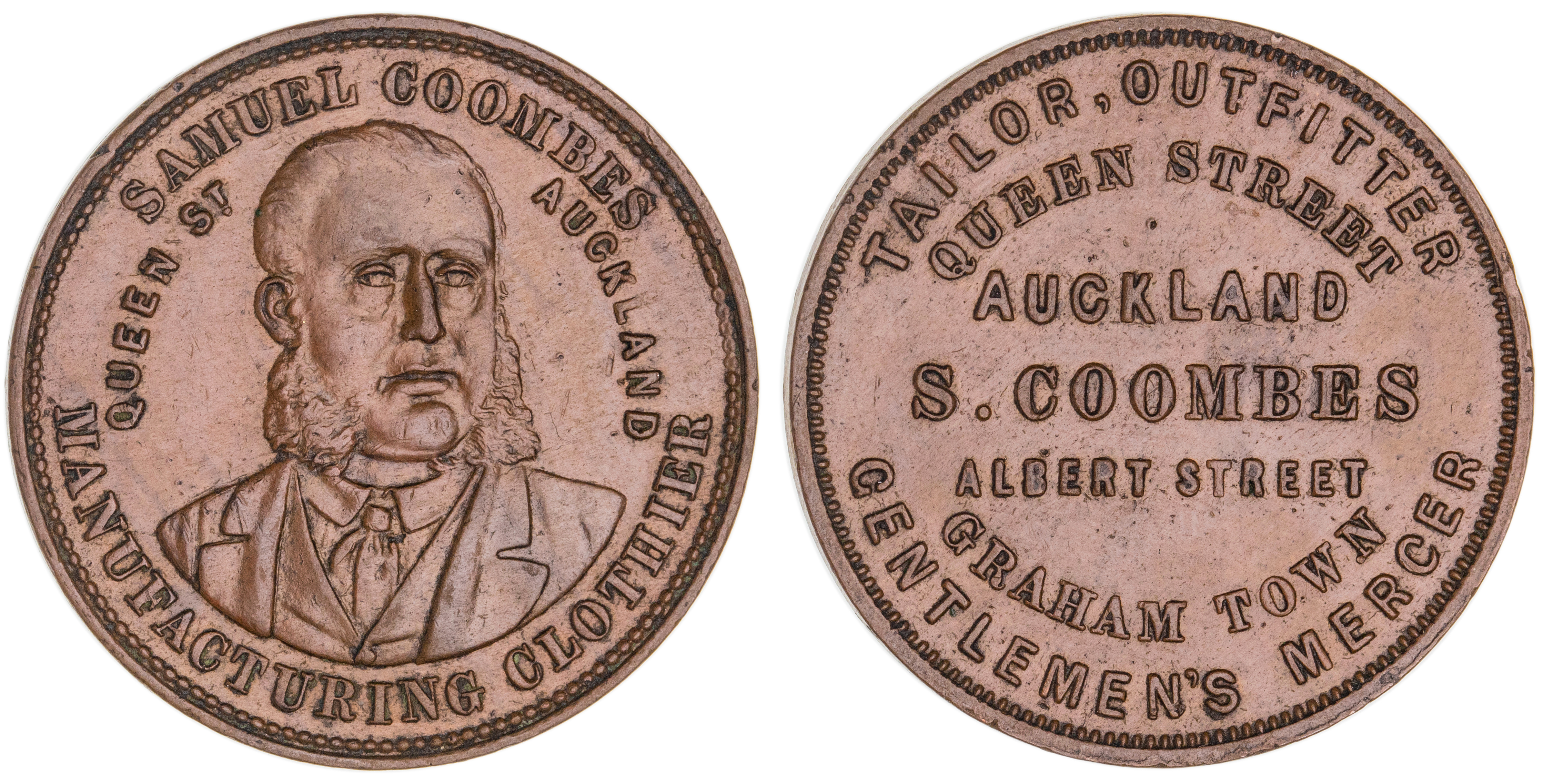 485 · New Zealand, S. Coombes, Auckland & Grahamstown, Penny, ND, aUNC