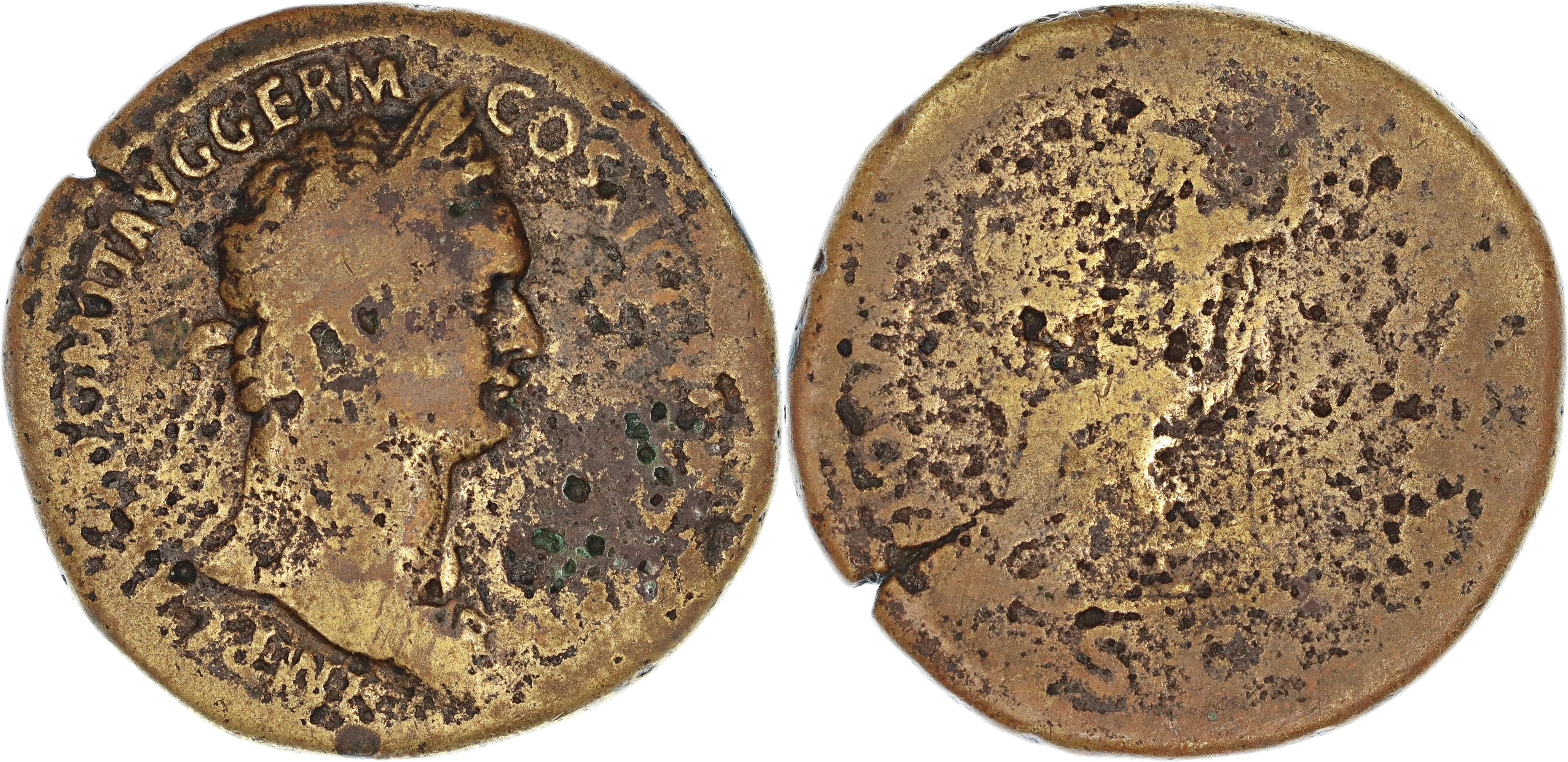Roman Empire, Domitian, Æ Sestertius, 85 AD, gF