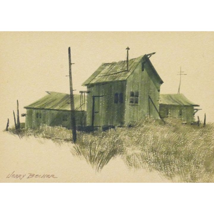 Jerry Becker ''Northwest Cabin'' Small Watercolor Framed 8''x10''