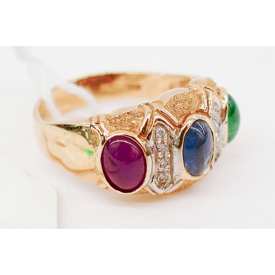 Italian 10K Emerald, Sapphire, Ruby, and Diamond Ring- Size 8- 5.3g