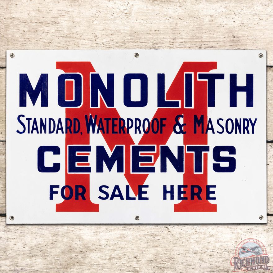 Monolith Cements For Sale Here SS Porcelain Sign w/ Logo