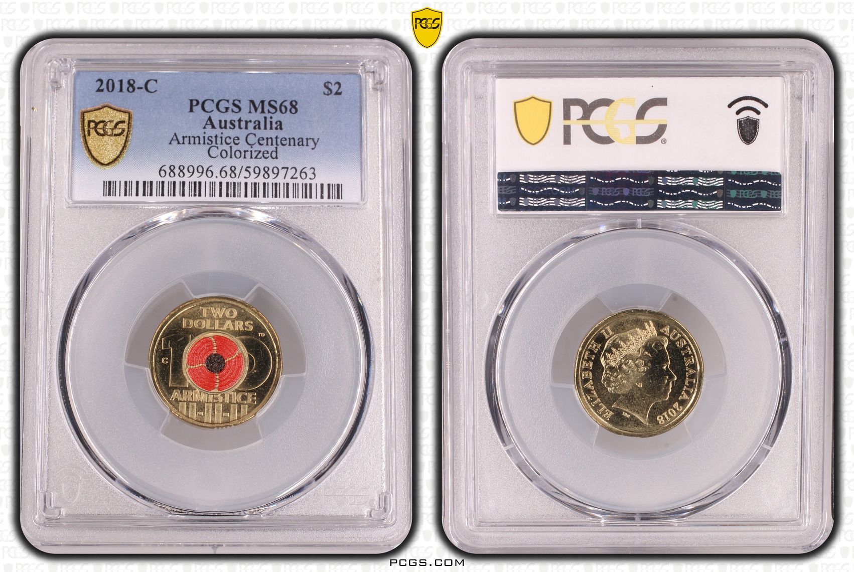 Armistice Centenary Colorized, Two Dollar, 2018-C, PCGS MS68