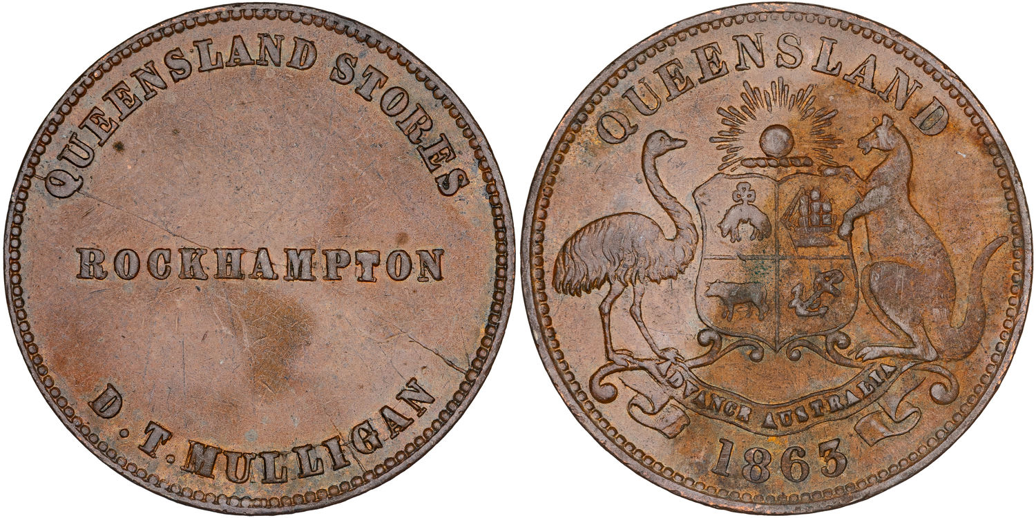 A.206a - Mulligan, D.T. Rockhampton, Queensland, Halfpenny, 1863, VF