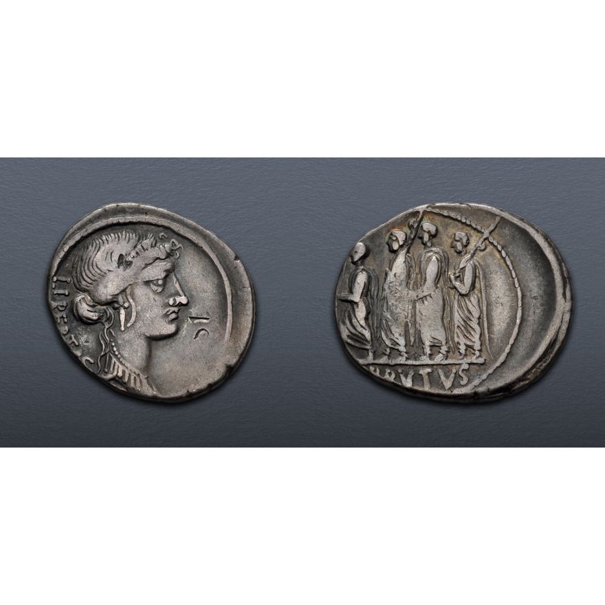 Servillus Q. Servilius Caepio (M. Junius) Brutus. 54 BC. AR Denarius (21mm, 3.85 ...